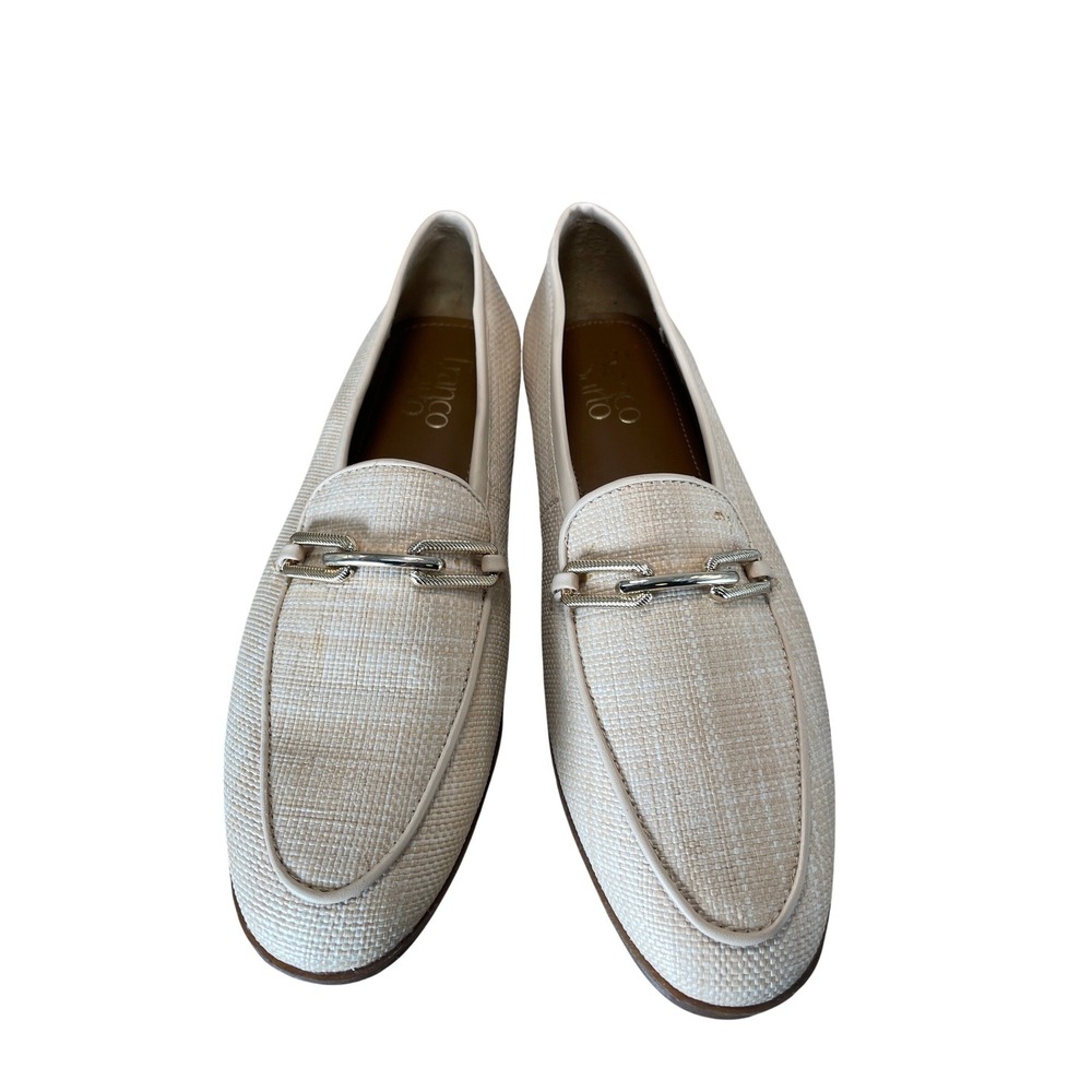 Franco Sarto Berola Cream Woven Fabric Bit Loafers Womens 7M Almond Toe Flats